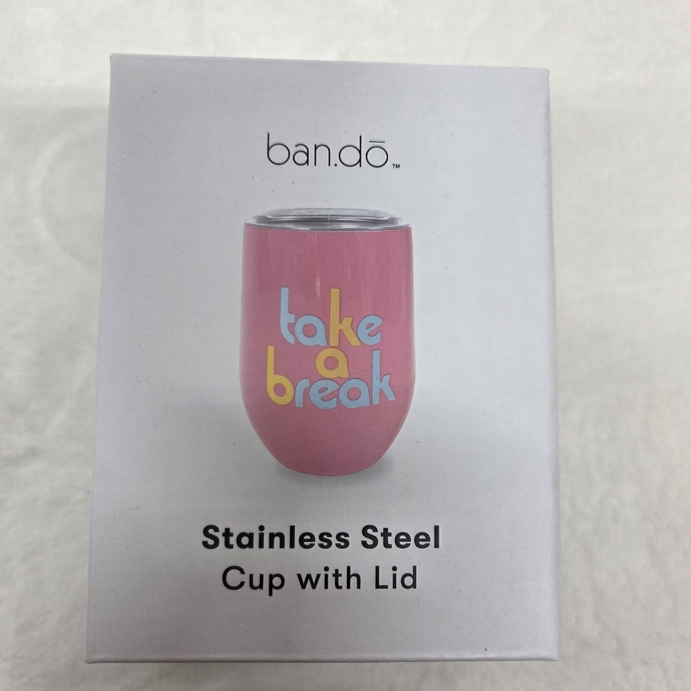 Cute Pink ban.do Stemless Wine Tumbler "Take A Break" Travel Coffee Mug NWT